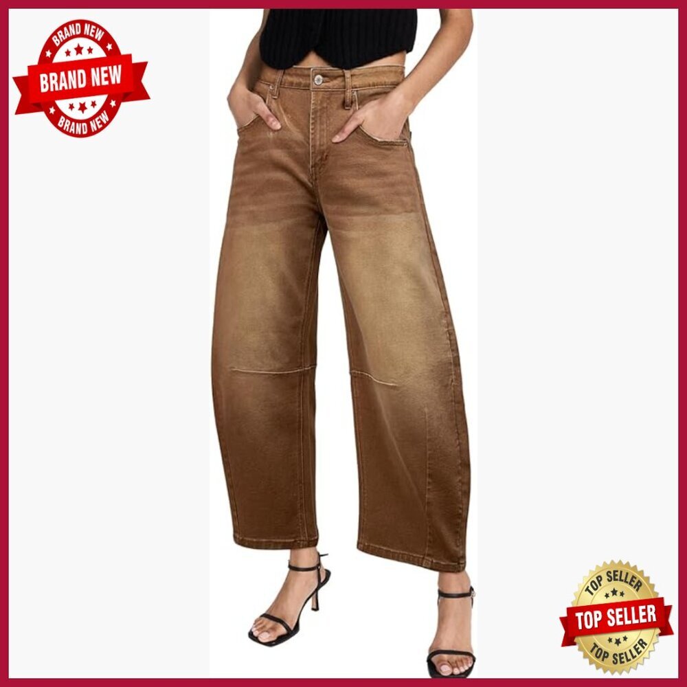 Wide Leg Barrel Jeans Mid Rise Vintage Y2K Boyfriend Denim Pants